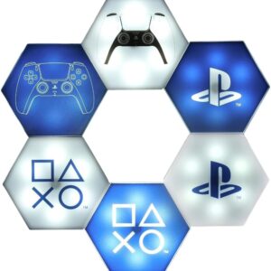 Paladone PlayStation Hexagon LED Lights - Officially Licensed, Customisable Game Room Decor Lighting, Remote-Controlled Light Phasing & Music Reactive Modes