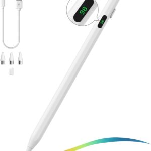 MoKo Stylus Pen for Touch Screen, Active Universal Stylus Pen Compatible with iPad/iPhone/Samsung and Other iOS/Android Smartphone and Tablet Devices Tablet Pen with Power Display, White