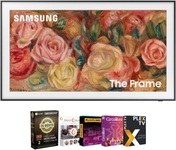 SAMSUNG QN65LS03DA 65 inch The Frame QLED 4K Smart TV (2024 Model) Bundle with 2 YR CPS Enhanced Protection Pack and Premiere Movie Streaming Package