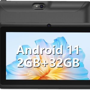 Android Tablet 7 Inch, Android 11 Tablet, 2+4GB RAM 32GB ROM, Quad-Core Processor, Dual Camera, WiFi, 3.5mm Earphone Jack, FM Bluetooth, 128GB Expand, GMS Certified Tablet - White