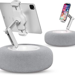 Viozon Tablet Stand with Pillow, Compatible with 4.7"-13" Phone/Tablet, iPad, iPhone, Samsung, Google, Kindle, 360°Adjustable Phone Holder for Bed with Soft Plush Fabric, and Detachable Bowl, Grey