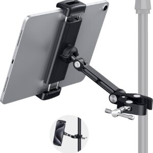 CreaDream Tablet Holder for Microphone Stand, Aluminum Mic Music Stand Holder Mount for Phone and iPad, Adjustable Tablet Holder Compatible with Devices from 4.7 to 12.9 inch Tablets & Smartphones