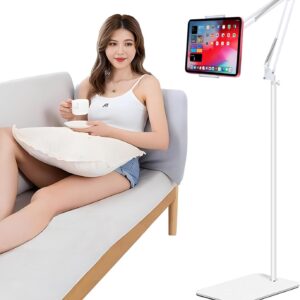 Tablet Floor Stand, Adjustable Universal 360-degree Rotatable Metal Tablet Holder,Compatible with iPad/iPhoneX/iPad Pro or Other 4.5~12.9 Inches Devices (White)