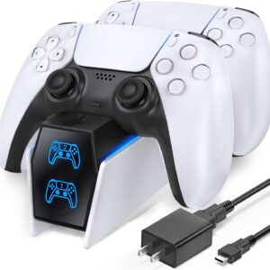 PS5 Controller Charger PS5 Accessories Kits with Fast Charging AC Adapter, 9 RGB Light Controller Charging Stand for PlayStation 5, Docking Station Replacement for DualSense Charging Station