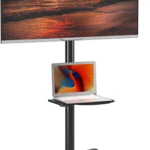 Mobile TV Carts on Wheels for 21-60 Inch Flat/Curved Panel Screens TVs - Height Adjustable Floor Trolley Stand with Shelf Holds up to 77lbs - Max VESA 400x400mm