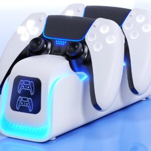 PS5 Controller Charger,PlayStation Charging Dock for PlayStation 5 Dualsense Edge with 6 LED & RGB Mode,Overcharge Protection Fast Controller Charging Station Stand Skin with Cable for Game Consoles