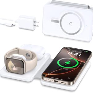 Magnetic Wireless Charger for iPhone: 3 in 1 Travel Charging Station for Apple Devices for iPhone 16 15 14 13 12 Pro Max Plus - Foldable Charging Pad for Apple Watch Series & Airpods 3 2 Pro