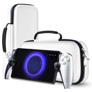 ivoler Carry Case for Playstation Portal Remote Player for PS 5 Console holds accessories, Portable Hard Shell Pouch Anti-Drop Travel Bag with Protective Storage Mesh Pocket,Travel friendly, White