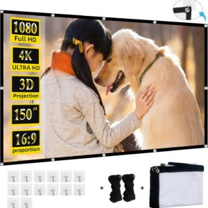 Projector Screen,XINLEMY 150-inch Projection Screen 4K 16:9 HD Foldable Portable Movie Screen Outdoor Indoor Double-Sided Cinema Screen for Movie Home Theater Backyard Partying