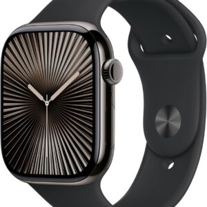 Apple Watch Series 10 [GPS + Cellular 46mm case] Smartwatch with Slate Titanium Case with Black Sport Band - M/L. Fitness Tracker, ECG App, Always-On Retina Display, Water Resistant