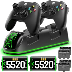 Controller Charger Station for Xbox Series/One X&S/Elite with 2 x 4800 mWh Rechargeable Battery Packs, Charging Station Dock Stand for Xbox Series X&S Protectors Controller Battery with 4 Covers