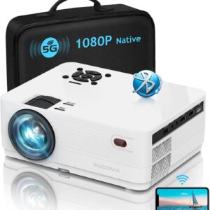 Roconia 5G WiFi Bluetooth Native 1080p Projector, 12000LM Full HD Movie Projector, 300" Display Support 4k Home Theater,Compatible with iOS/Android/XBox/PS4/TV Stick/HDMI/USB (White)