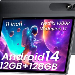 Blackview 11 Inch Tablet Big Screen, Android 14 Tablet 12GB RAM +128GB /2TB Expandable,8200mAh Fast Charging, Eye Comfort Mode,Unisoc T606, 13MP Camera, 1080P Youtube/5GWIFI/Slim/Face ID Tablet
