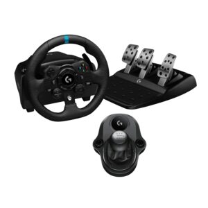 Logitech G923 Racing Wheel and Pedals, TRUEFORCE Force Feedback, Real Leather + Logitech G Driving Force Shifter - Xbox X|S, Xbox One, PC, Mac - Black