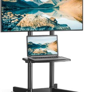 YOMT Mobile TV Stand for 32-70 inch TVs - Height Adjustable, 40kg Capacity, 2-inch Caster Wheels, with US Socket & Removable Storage Shelf
