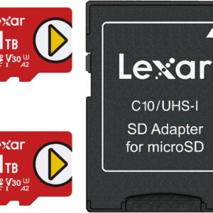 Lexar 1TB (2-Pack) Play microSDXC Card w/SD Adapter, UHS-I, U3, V30, A2, 4K Video, Up to 160/100 MB/s, Expanded Storage for Nintendo-Switch, Gaming Devices, Smartphones, Tablets (LMSPLAY001T-B2ANU)
