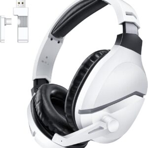 Wireless Gaming Headset with Noise Canceling Microphone for PS5, PC, PS4, 2.4G/Bluetooth Gaming Headphones with USB and Type-c Connector, Wired Mode for Controller