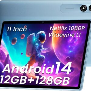 Blackview Tablet 11 Inch Big Screen,Android 14 Tablets Eye Comfort Mode,12GB+128GB/2TB Expandable, 8200mAh Fast Charge,Unisoc T606 Processor,13MP Camara,1080P Netflix/5GWIFI/Face ID Tablet