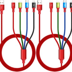 Multi Charging Cable 3.5A, [2Pack 6Ft] 4 in 1 Fast Charging Cable, Multi Charging Cord, Multi USB Cable Adapter with IP/Type C/Micro Ports for Cell Phones/iPhone/Samsung Galaxy/PS/Tablets & More