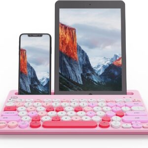 HUO JI Wireless Keyboard Multi-Device, Bluetooth and 2.4G Dual Mode for iPad, Switch to 3 Devices for Tablet, iPhone, PC, Smart TV, Cellphone, iOS Android Windows, Pink