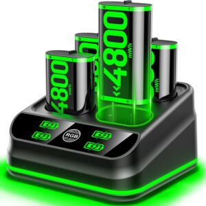 Charger with 4x4800mWh Rechargeable Battery Pack for Xbox One/Xbox Series X|S, RGB Xbox Series Controller Batteries Pack with Charging Station for Xbox One/One S/One X/Elite Controllers