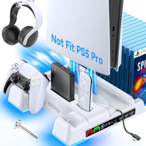 PS5 / PS5 Slim Stand and Cooling Station with RGB LED Controller Charging Station for PlayStation 5 Console, PS5 Controller Charger, PS5 / PS5 Slim Accessories with 3 Level Cooling Fan