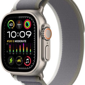 Apple Watch Ultra 2 [GPS + Cellular 49mm] Smartwatch with Rugged Titanium Case & Green/Grey Trail Loop M/L. Fitness Tracker, Precision GPS, Action Button, Extra-Long Battery Life