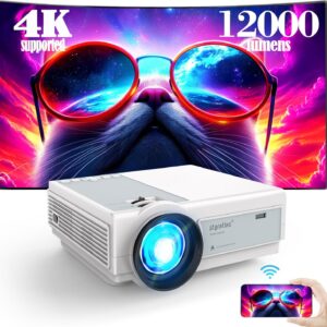 Mini Projector ,5G Wifi Bluetooth Projector,Staratlas 12000L 4K Supported Video Projector, Outdoor Projector with Screen, Home Theater Compatible with HDMI/USB 1080P , for Home Theater (White-Gray)