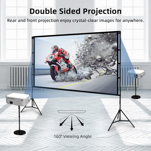 Projector Screen with Stand, Wootfairy 100 inch Foldable and Portable Projection Screen 16:9 4K HD Rear Front Wrinkle-Free Movie Screen with Carry Bag for Indoor Outdoor Home Theater Backyard Cinema - Image 5