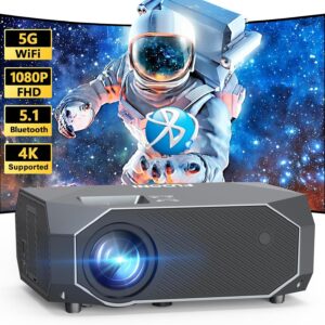 FUDONI Projector with 5G WiFi and Bluetooth, 15000L Outdoor Movie Projector Native 1080P 4k Supported, Portable Projector, Home Theater Projector for iOS/Android/TV Stick/Laptop/HDMI/USB