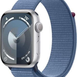 Apple Watch Series 9 [GPS 45mm] Smartwatch with Silver Aluminum Case with Winter Blue Sport Loop. Fitness Tracker, Blood Oxygen & ECG Apps, Always-On Retina Display, Carbon Neutral
