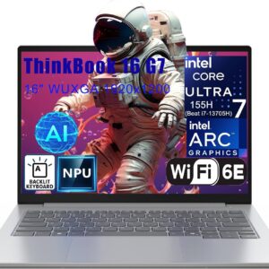 Lenovo Thinkbook 16 Ultra 7 155H Premium Laptop Computer Intel 16-Core 16" FHD 32GB DDR5 1TB SSD Arc Graphics Backlit Keyboard Thunderbolt Win 11 Pro NPU AI Experience Copilot Business Laptop AZXUT