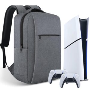 Gaming Console Backpack for PS5 Slim, Travel Carry Case Bag for Playstation 5 Slim Console, Storage Backpack Compatible for PS5 Slim Disc & Digital Edition, Controllers, Game Cards & Accessories, Grey