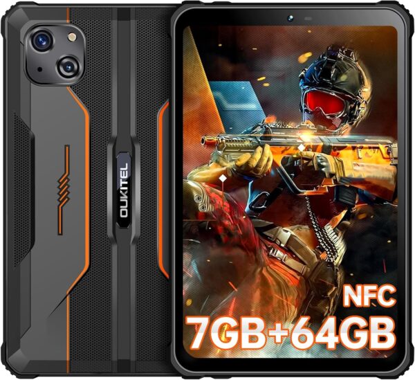 OUKITEL RT3 Rugged Android 13 Tablet - 8 Inch Waterproof-Tablet, 7GB+64GB 1TB Expandable, 5150mAh Battery Industrial Tablet PC, 16+8MP Camera, IP68&IP69K Tablet, Dual SIM/5G WiFi/BT5.3/OTG/NFC-Orange