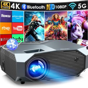 YOWHICK 4K Projector with WiFi and Bluetooth, 20000L Native 1080P Outdoor Portable Movie Projector, Smart Video Projector, 50% Zoom/400" Display, Compatible with HDMI/USB/PC/TV/PS5/DVD/Android/iOS