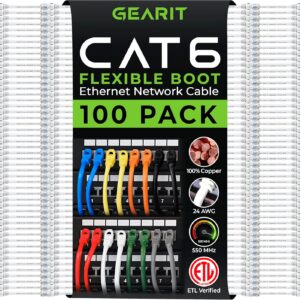 GearIT Cat6 Cable 0.5 ft 6 in (100-Pack) - Cat6 Ethernet Cable, Cat 6 Ethernet Cable, Cat6 Patch Cable, Cat 6 Patch Cable, Cat 6 Cable, Network Cable, Internet Cable - White 0.5 Feet
