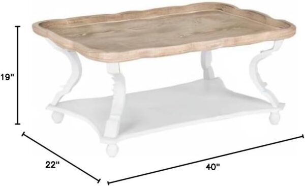 Function Home Farmhouse Coffee Table, Modern Cocktail Table with Storage Shelf, Sofa Table with Natural Tray Top and Carved Legs for Living Room, Bedroom, Dining Room in Vintage White - Image 2