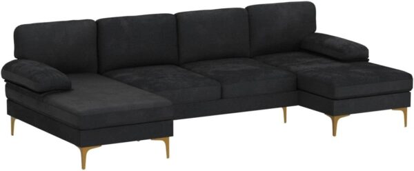 Karl home Convertible Sectional Sofa 110" U-Shape Sofa Couch 4-Seat Couch with Chaise ChenilleFabric Upholstered for Living Room, Apartment, Office, Black - Image 5