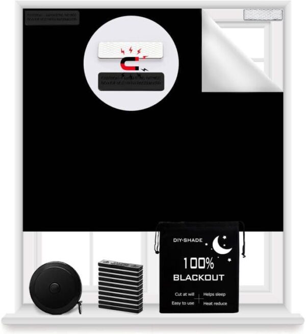 Magnetic Blackout Blind 100% Blackout Curtain Window Shades Black Out Window Cover for Kids and Baby Nursery,Cut to Any Size/Shape,2023 Upgrated (118"x57") (Black)