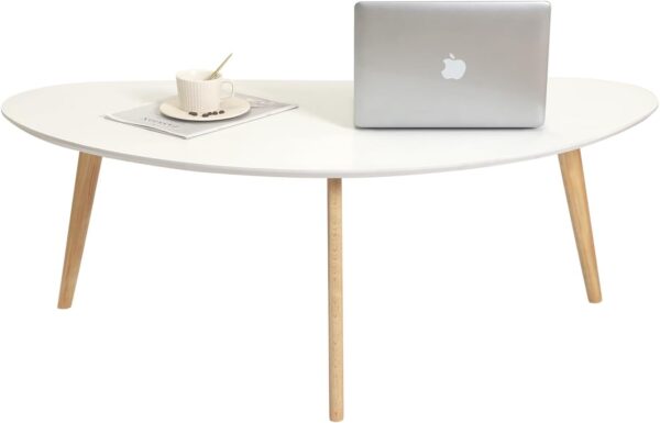 Oval Coffee Table，Wooden Coffee Table，Mid Century Modern for Living Room，Nordic Style Coffee Table (White, Small)