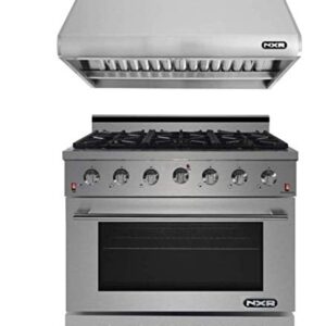 NXR SC3611 36" Natural Gas Range & RH3601 Under Cabinet Hood Bundle, Stainless Steel