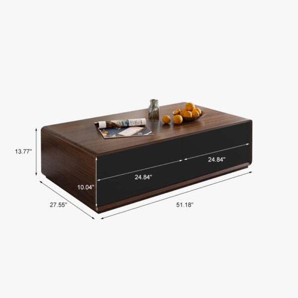 POVISON Modern Coffee Table for Living Room, 51 inch Square Coffee Table with Storage, 4-Drawers Wood Coffee Table, Full-Assembled, Walnut and Black - Image 2