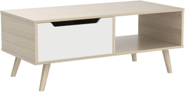 Cozy Castle Modern Wooden Coffee Table with Storage, Minimalist Hallway Mid Century Cocktail Table for Living Room Apartment Reception, Oak - Image 5