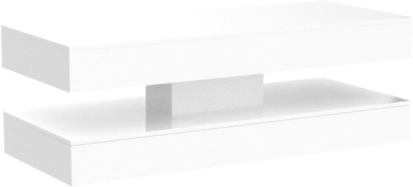 Uspeedy 47.3IN High Glossy LED Coffee Table,APP LED Lights,Black/White, Modern Furniture for Living Room (White) - Image 5