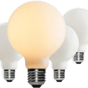 LED Light Bulb G25/G80 Dimmable Flick-Free Matt Porcelain White 120V 6W Soft Glow 2700K CRI 95 Excellent Color Accuracy, 550LM, 55W Equivalent Edison Bulb 4-Pack