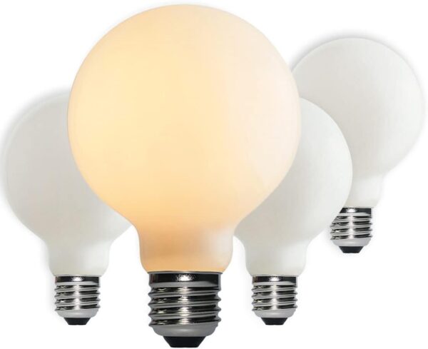 LED Light Bulb G25/G80 Dimmable Flick-Free Matt Porcelain White 120V 6W Soft Glow 2700K CRI 95 Excellent Color Accuracy, 550LM, 55W Equivalent Edison Bulb 4-Pack