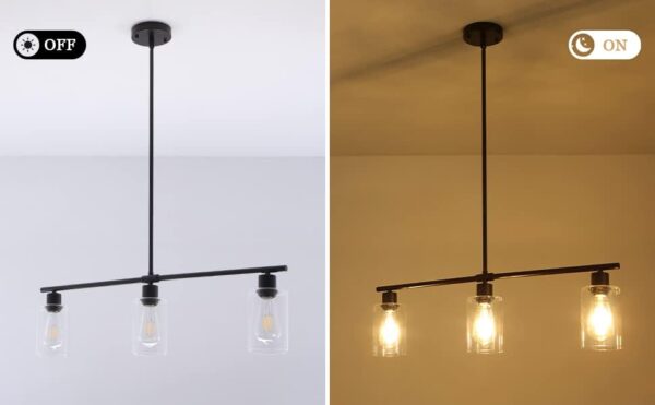 Kitchen Island Lighting, 3-Lights Black Pendant Lights Kitchen Island, Hanging Linear Light Fixture Chandelier With Glass Shades and Adjustable Rods, Modern Dining Room Light Fixtures Over Table - Image 6