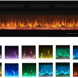 Electric Fireplace 30" with Remote and Touch Screen, Electric Fireplace Inserts Recessed, 12 Flame Colors Electric Fireplace Heater, Wall Mount Fireplace with Carbon & Crystal Logs, 750W/1500W