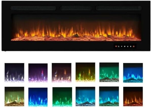 Electric Fireplace 30" with Remote and Touch Screen, Electric Fireplace Inserts Recessed, 12 Flame Colors Electric Fireplace Heater, Wall Mount Fireplace with Carbon & Crystal Logs, 750W/1500W
