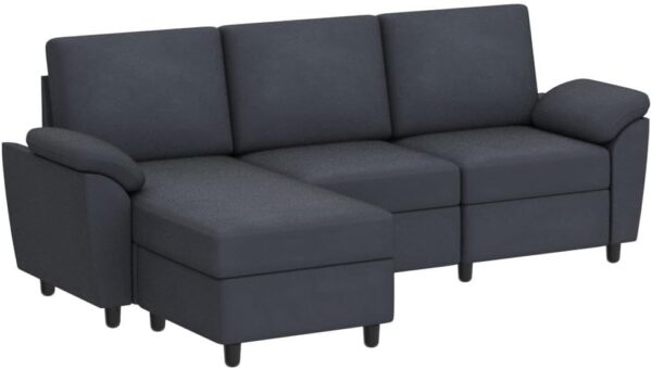 Vongrasig 79" Convertible Sectional Sofa Couch, 3 Seat L Shaped Sofa with Removable Pillows Linen Fabric Small Couch Mid Century for Living Room, Apartment and Office (Gray) - Image 5